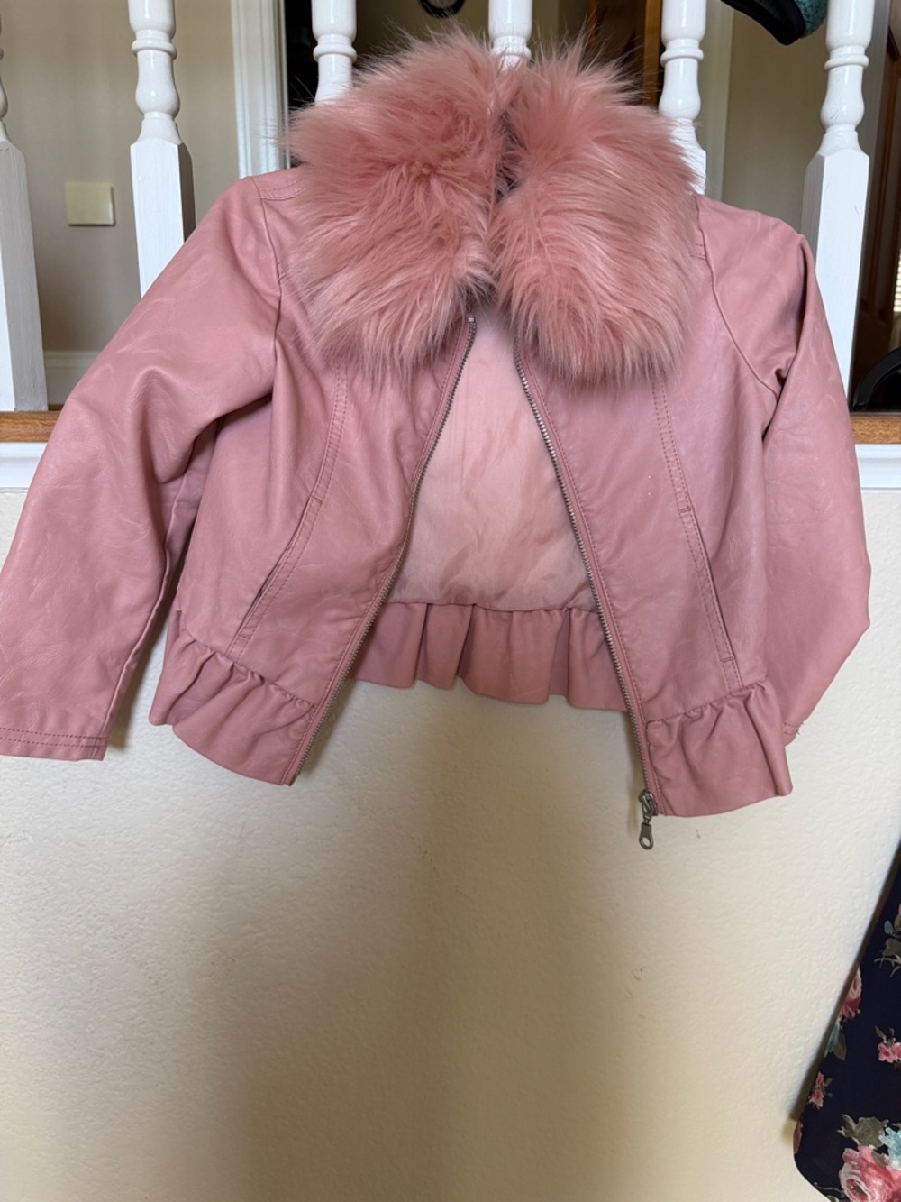 Monsoon Pink Faux Leather Jacket with Faux Fur Collar
